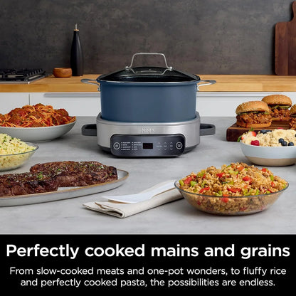 MC1101 Foodi Everyday Possible Cooker Pro, 8-In-1 Versatility, One-Pot Faster Cooking Replaces 10 Tools, Family-Sized Capacity with Adjustable Temp Control, 6.5 Quarts, Midnight Blue