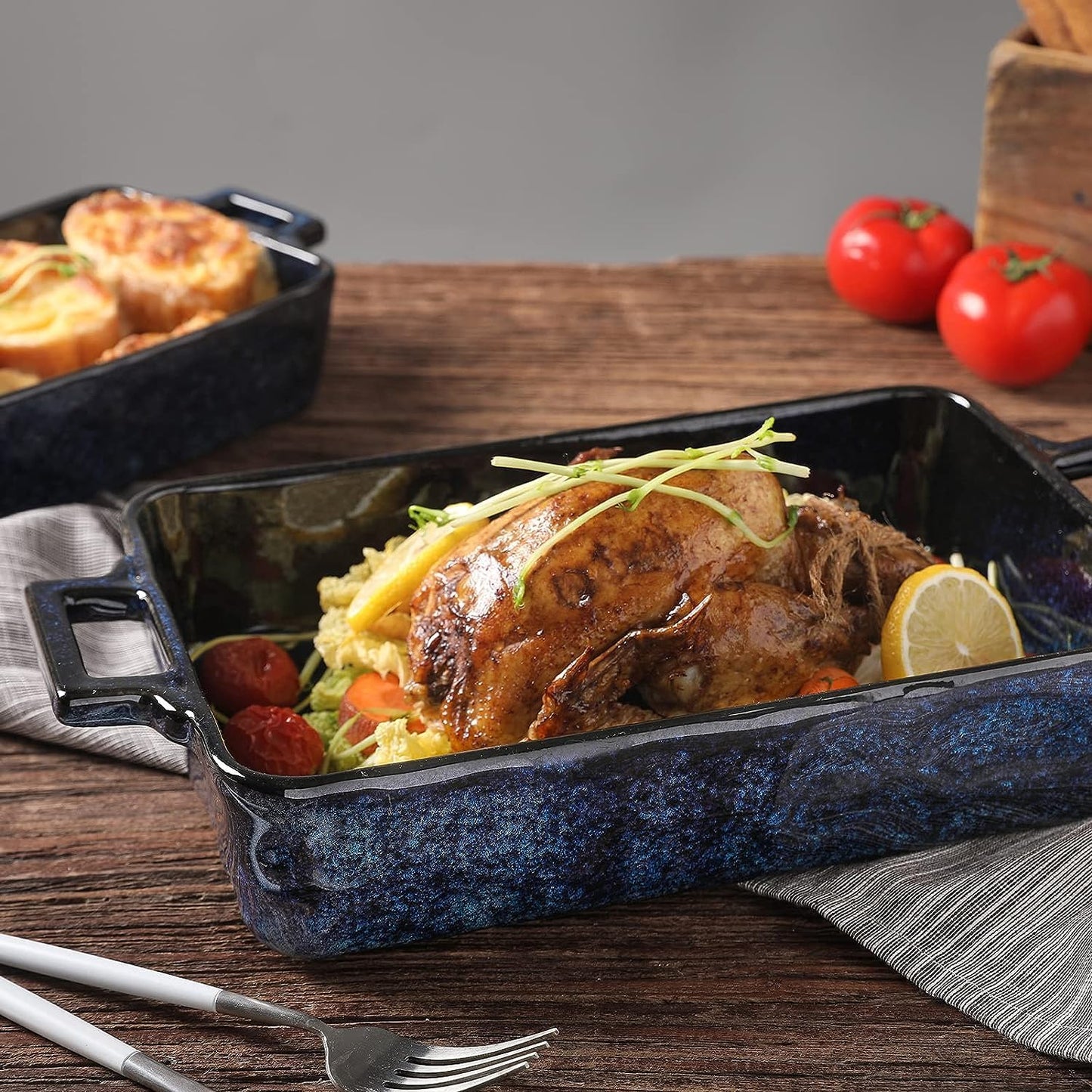 Ceramic Bakeware Set, Porcelain Rectangular Lasagna Pans Casserole Dish Set for Baking, Cooking, Kitchen, Cake Dinner, Banquet and Daily Use, 3 PCS, 15 X 8.5 Inches(Blue)