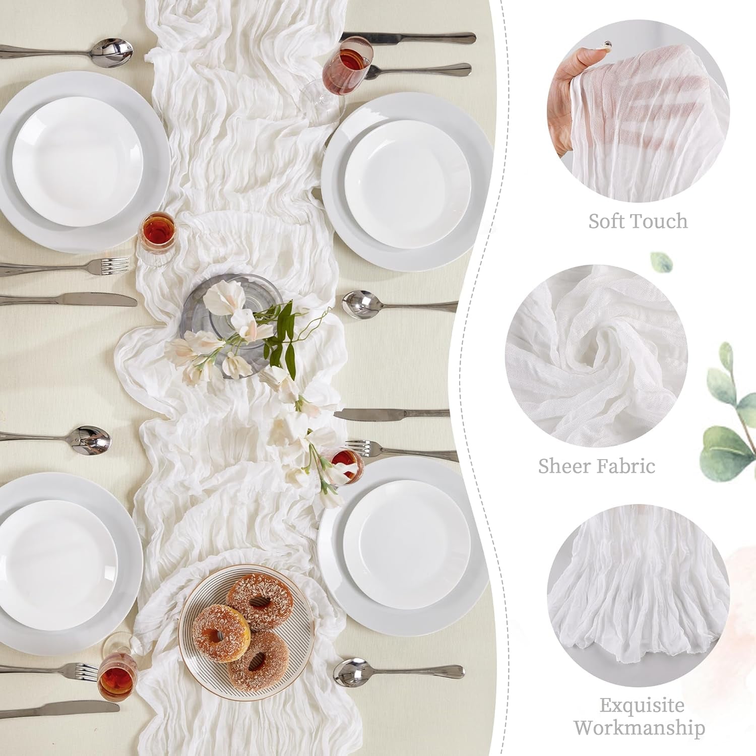 6 Pack White Cheesecloth Table Runner 10FT Long Easter Spring Boho Gauze Table Runner Rustic Sheer Runner for Spring Wedding Bridal Baby Shower Birthday Party Table Decor Easter Decorations