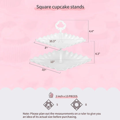 Pack of 10  Cake Stand Set, with 3 X Two-Tier and 3 X Three-Tier Cupcake Stands, 4 X Appetizer Trays, 1 X Tablecloth for Birthday Bridal Baby Shower Party (White)