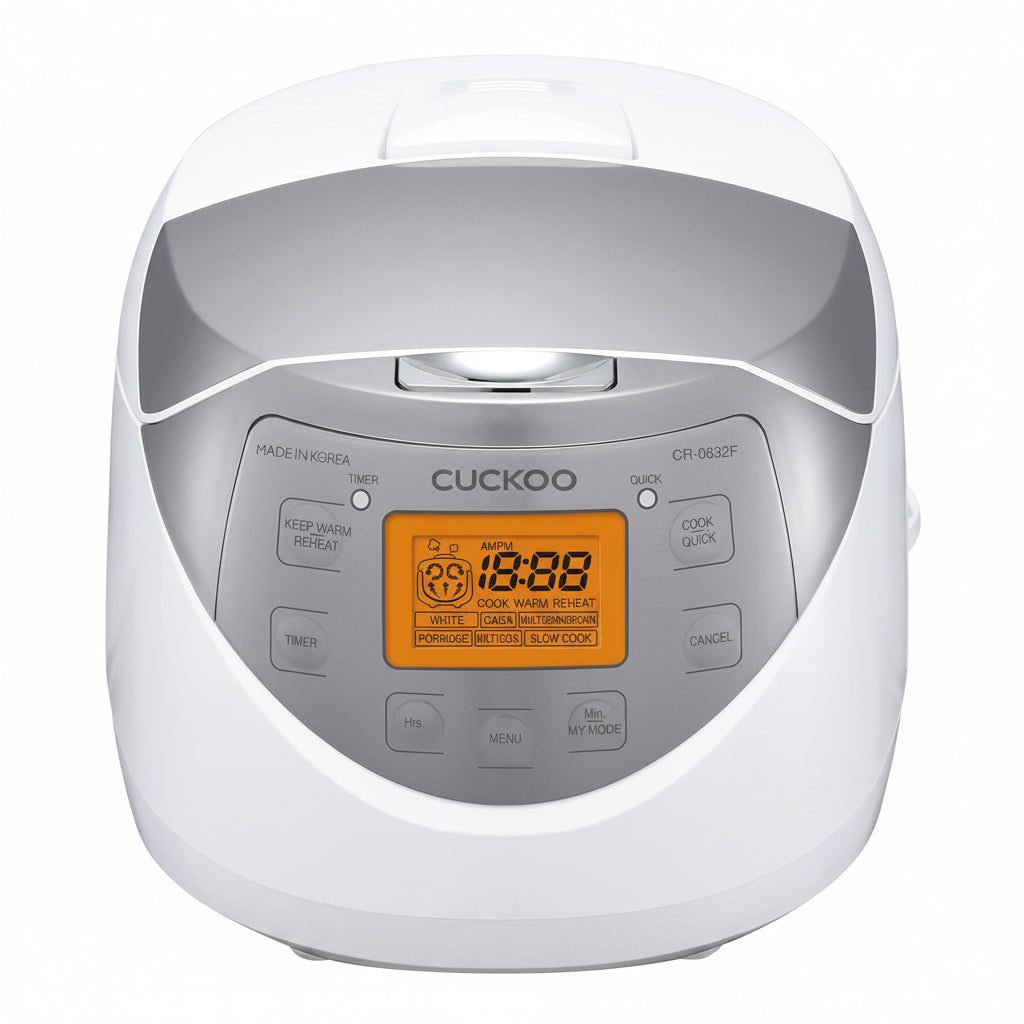 Micom Rice Cooker 6 Cup Uncooked / 12 Cup Cooked, Korean Fuzzy Logic Rice Cooker with Delay Timer & Keep Warm Setting, Versatile Food Steamer with Non-Stick Inner Pot, Silver (CR-0632F)