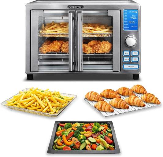 Air Fryer French Door Toaster Oven - 6-Slice Capacity, LED Display with 14 Cooking Presets, Stainless Steel