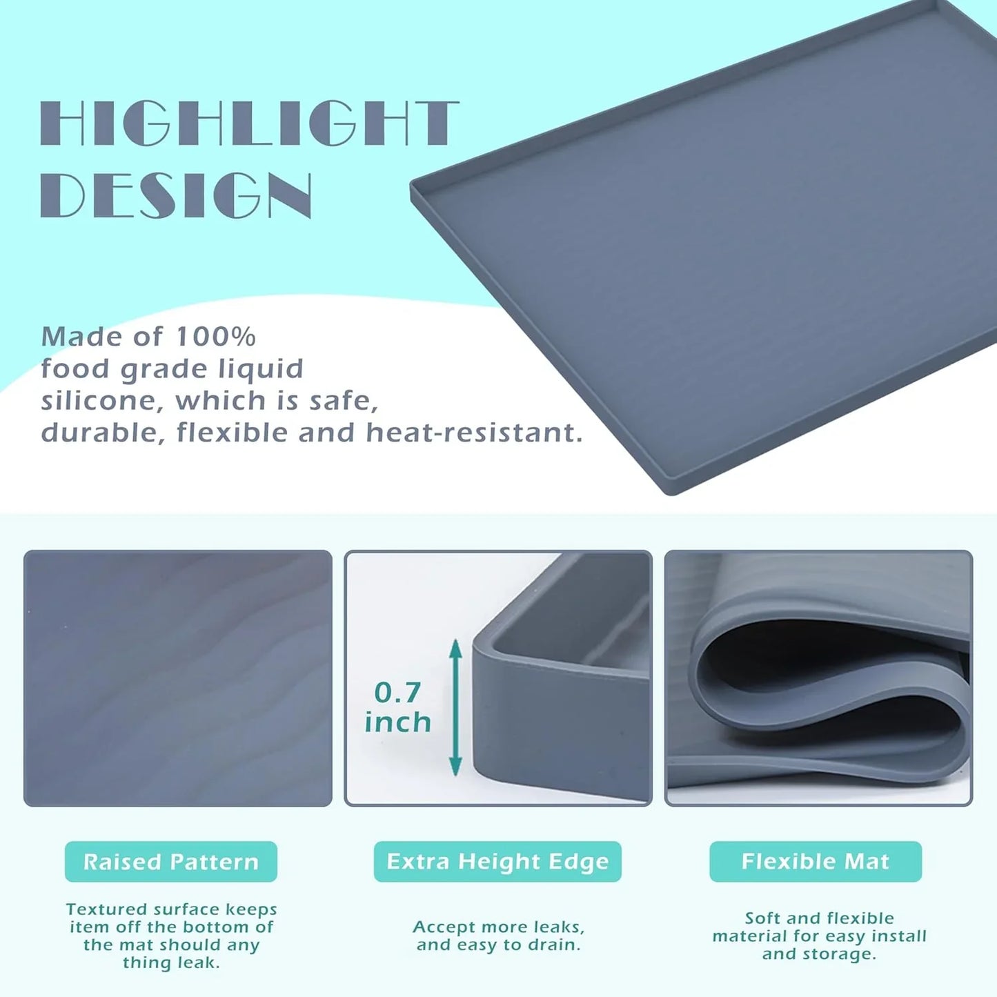 Waterproof Silicone under Sink Mat 31'' X 22'' Shelf Liner for Kitchen and Bathroom, Cabinet and Counter Protector, Storage and Organizers, Litter Mat, Pet Cat Puppy Essentials(Dark Grey)