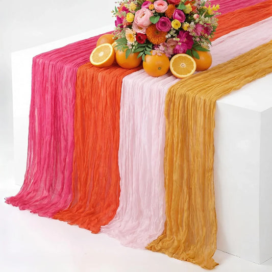 4 Pack Pink and Orange Cheesecloth Table Runner Sunset Party Decorations 10 Ft Rustic Orange Gauze Cloth Boho Sheer Table Cloth for Wedding Bridal Baby Shower Decoration