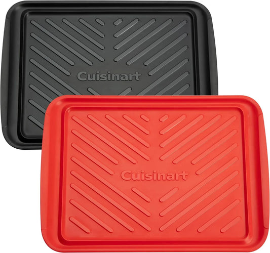 Grilling Prep & Serve Trays, 17X10.5 Inch BBQ Tray Safe for Food Handling, 2 Dishwasher Safe Nesting Trays Black & Red, Perfect Grilling Accessories for Cooked & Raw Meat, Fits 6 Burgers