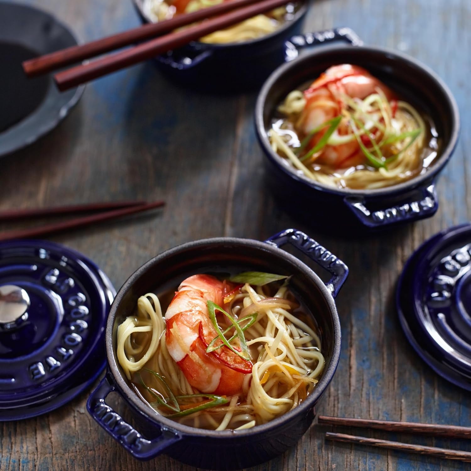 Ceramic Dutch Oven 3-Piece Mini round Cocotte, Dark Blue