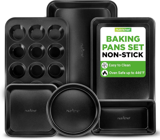 Stackable Non-Stick Baking Pan Set – Carbon Steel Bakeware Set W/ Cookie Sheet, Muffin & Loaf Pan, Double Coated for Easy Release, Oven & Dishwasher Safe, Resists Warping, – Easy to Clean