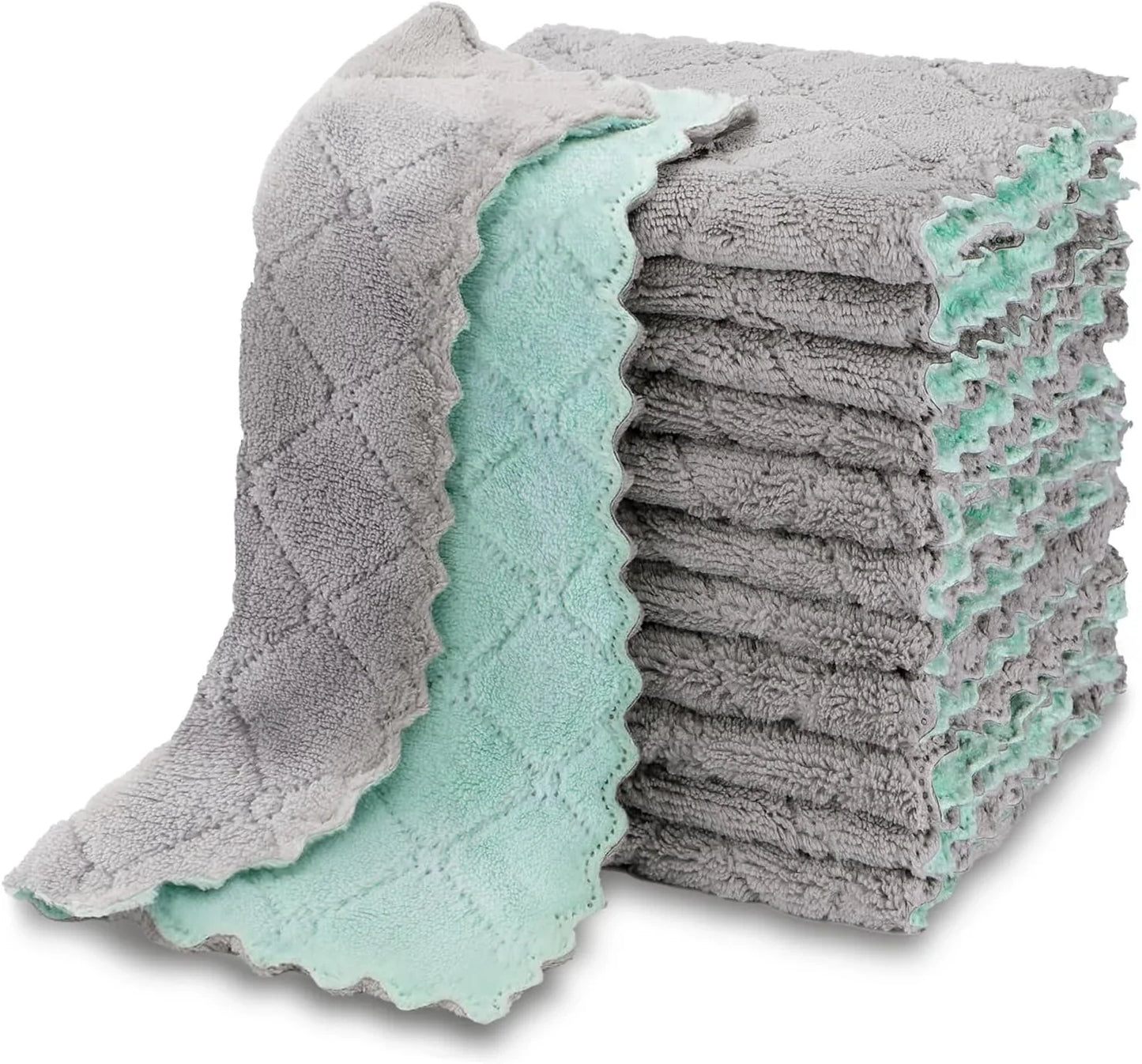 Kitchen Towels, 12 Pack Absorbent Coral Fleece Dish Towels, No Odor Reusable Dish Cloths, Microfiber Cleaning Cloths, Fast Drying Dishcloths, 6.3" X10.4"