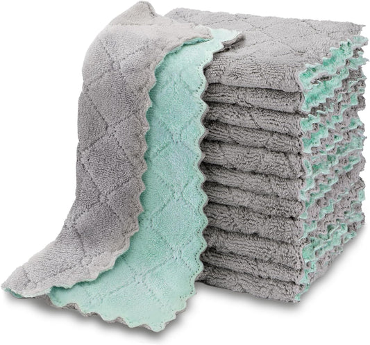 Kitchen Towels, 12 Pack Absorbent Coral Fleece Dish Towels, No Odor Reusable Dish Cloths, Microfiber Cleaning Cloths, Fast Drying Dishcloths, 6.3" X10.4"