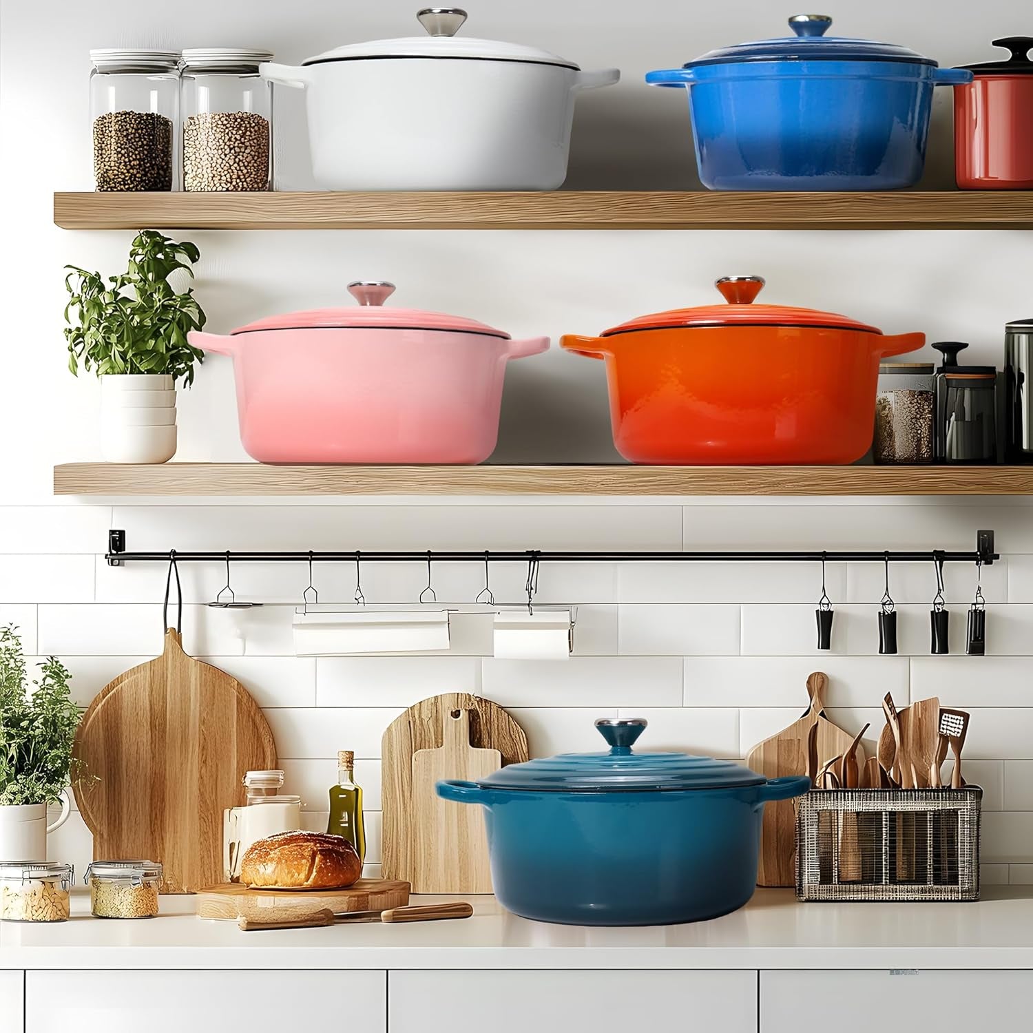 5QT Enameled Cast Iron Dutch Oven for Bread Baking with Lid, Sourdough Baking Supplies with Proofing Basket, Bread Making Tools Set, Heavy-Duty Cookware for Braising, Stews, Roasting (Orange)