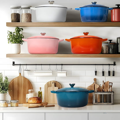 5QT Enameled Cast Iron Dutch Oven for Bread Baking with Lid, Sourdough Baking Supplies with Proofing Basket, Bread Making Tools Set, Heavy-Duty Cookware for Braising, Stews, Roasting (Orange)