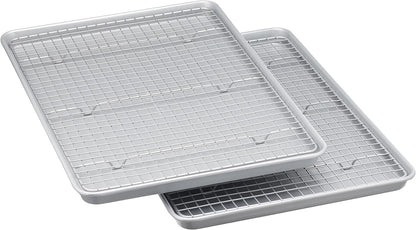 Ceramic Nonstick Baking Sheets & Cooling Rack Set, Dishwasher Safe, Oven Safe, Half Sheet Size, Gray, 2-Pack