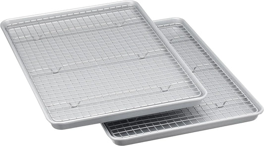 Ceramic Nonstick Baking Sheets & Cooling Rack Set, Dishwasher Safe, Oven Safe, Half Sheet Size, Gray, 2-Pack