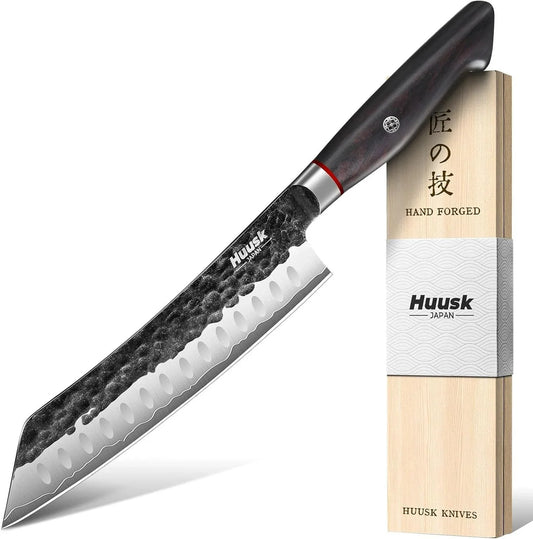 Santoku Japanese Chef Knife - Hand Forged Chef'S Knives with VG10 Steel Core, Ultra Sharp 8 Inch Kitchen Knife with Ergonomic Ebony Handle, Premium Wooden Gift Box for Men Women