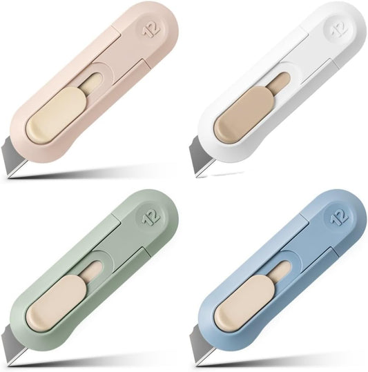 4Pcs Utility Knife Box Cutters, Retractable Letter Opener, Sharp Cartons Cardboard Cutter Razor Knife for Christmas, Smooth Mechanism Perfect for Office and Home Use