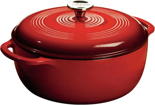 Essential Enamel Cast Iron Dutch Oven - Perfect for Bread Baking, Braising, Marinating & Slow Cooking - Features Moisture-Sealing Lid & Dual Handles - Kitchen Essentials - 6 Quarts - Island Spice Red