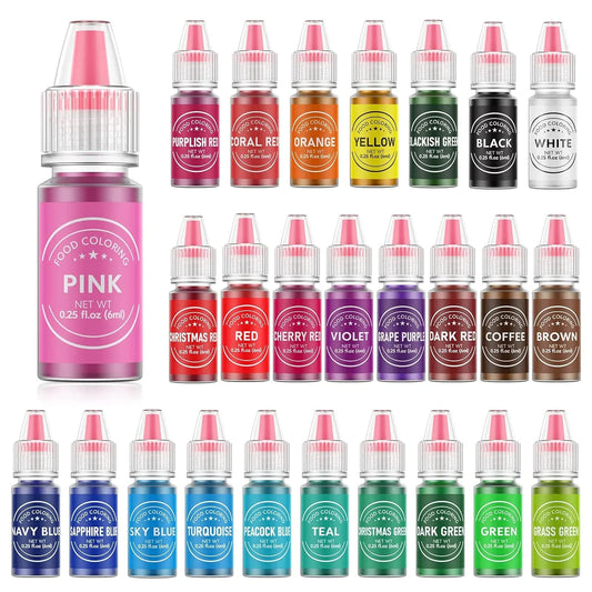 Food Coloring for Baking - 26 Vibrant Cake Coloring Liquid Set for Dessert Decorating, Food Grade Food Dye for Icing,Fondant,Cookies,Easter Egg,Making DIY Supplies Kit- 0.25 Fl. Oz/Bottles