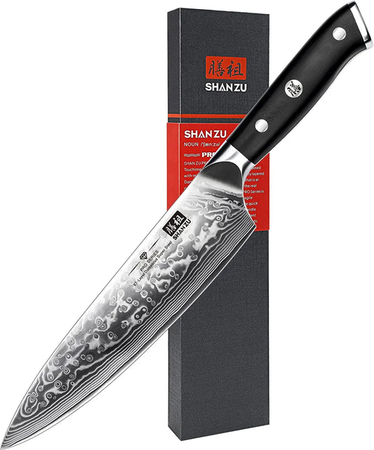 Chef Knife 8 Inch Japanese Steel Damascus Kitchen Knife, Professional Kitchen Knives Sharp High Carbon Super Steel Kitchen Utility Knife