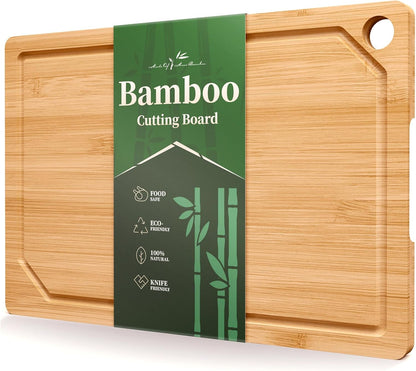 Bamboo Cutting Board - Multi-Sizes Wooden Cutting Boards for Kitchen, Convenient Kitchen Essentials with Deep Juice Grooves， Cutting Board for Chopping & Serving, Large, Natural