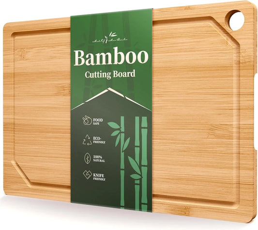 Bamboo Cutting Board - Multi-Sizes Wooden Cutting Boards for Kitchen, Convenient Kitchen Essentials with Deep Juice Grooves， Cutting Board for Chopping & Serving, Large, Natural