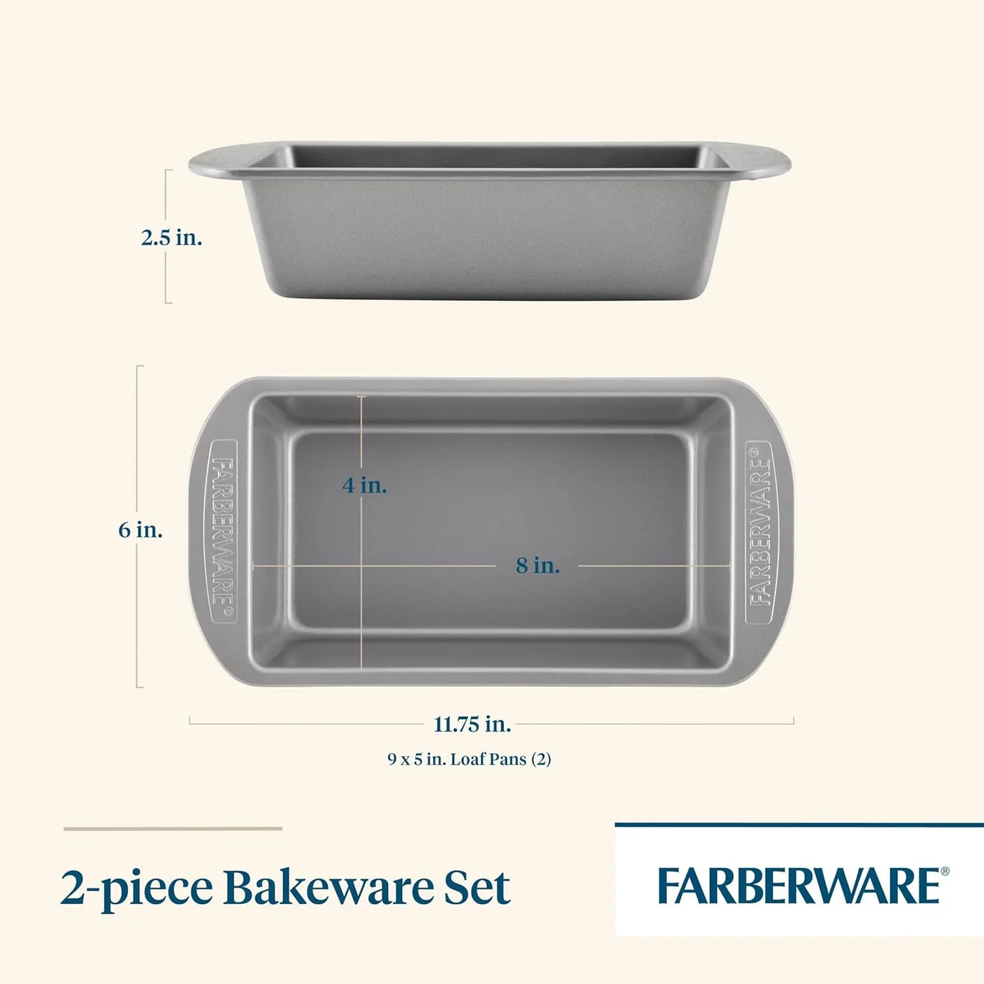 Bakeware Meatloaf/Nonstick Baking Loaf Pan Set, Two 9-Inch X 5-Inch, Gray