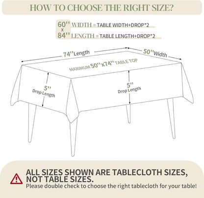 Table Cloth White 60X84 Inch Tablecloth for 6 Foot Rectangle Tables Outdoor Washable Wrinkle Free and Spillproof Polyester Tablecloth for Festival Camping Picnic Party Cover