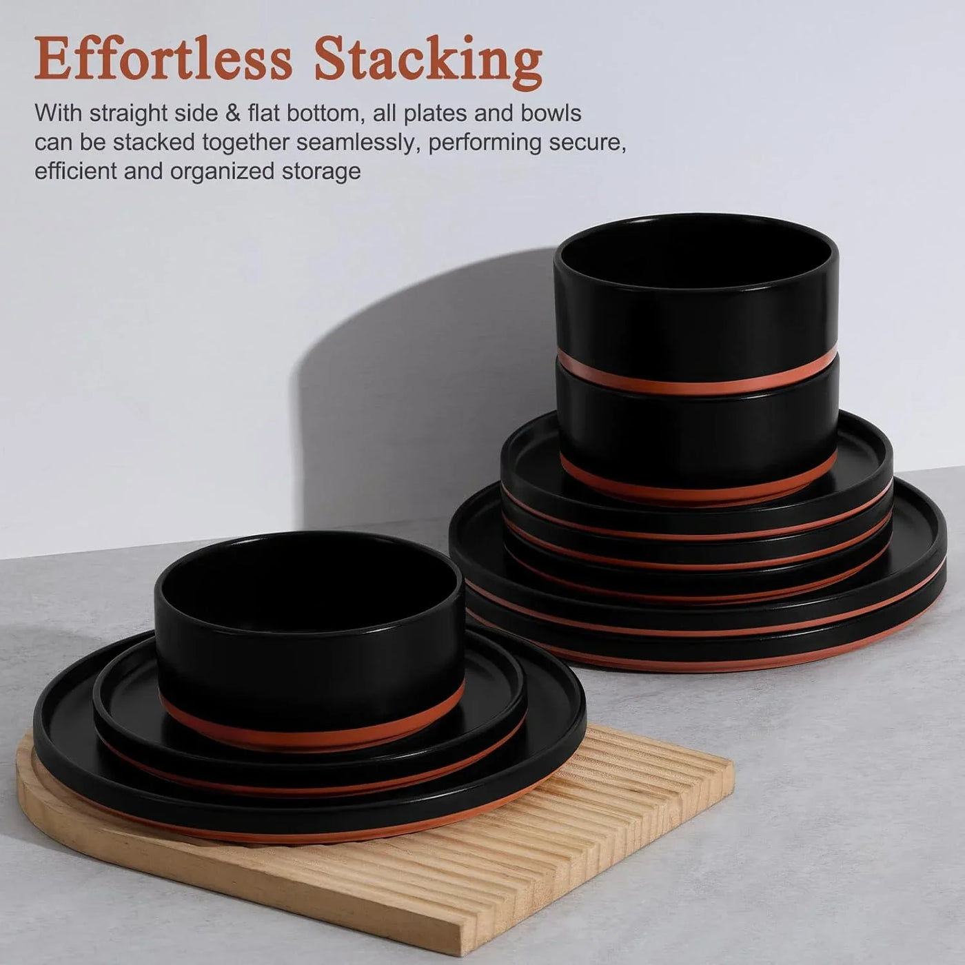 12 Pieces Porcelain Dinnerware Sets, Premium Plates and Bowls Set, High-Fired Ceramic Dishes Set for 4, Chip & Scratch Resistant, Microwave Dishwasher Safe, Charcoal Black