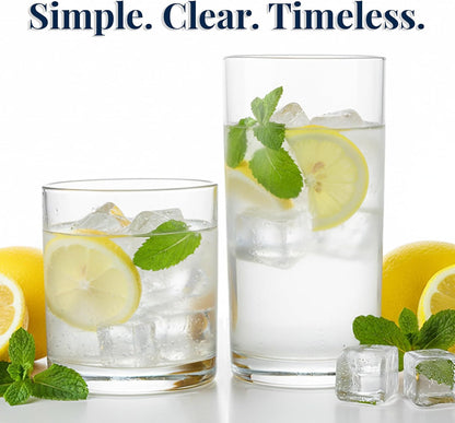 Classic Clear Plastic Reusable Drinking Glasses (Set of 8) 12Oz Rocks & 16Oz Water Cups | Bpa-Free Tumblers, Made in USA | Top-Rack Dishwasher Safe