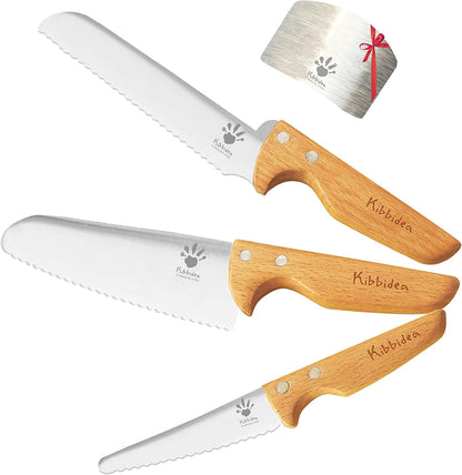 Kids Safe Knife Set, 4Pcs Beginners Kitchen Knives for Real Cooking, Food-Grade Stainless Steel Blades for Cutting Chopping, Child First Starter Knife, Bpa-Free (Silver)