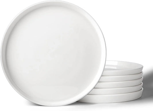 8" Porcelain Salad Plates Set of 6, Ceramic White Dessert Plates Set for Salad, Pasta, Steak - Appetizer Plates, Dining Plates for Parties, Restaurant - Dishwasher & Microwave Safe - Gifts