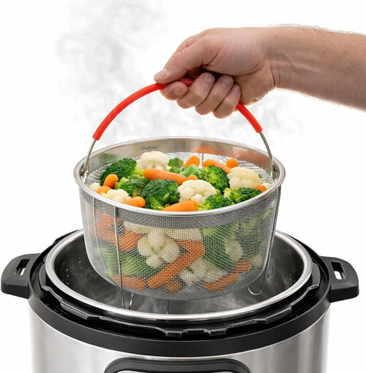 Original  Steamer Basket for 6 Qt Quart Instant Pot Accessories, Stainless Steel Strainer and Insert Fits IP Insta Pots, Instapot, Other Pressure Cookers, with Silicone Handle [3Qt 8Qt Avail]