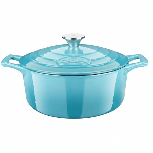 La Cuisine Enameled Cast Iron Dutch Oven Casserole Dish Pot with Lid, 5 QT 10.2" /26Cm Dia. Internal Matt Black Enamel Coating for Bread Baking,Teal Enamel Finish Exterior, Oven Safe up to 500° F