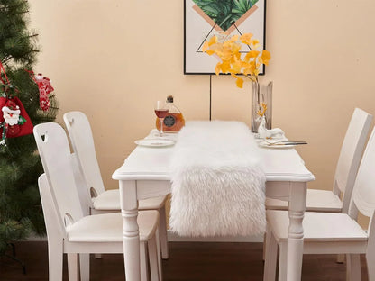 Table Runner, Thanksgiving Modern Small White Fur Table Runners for Party Birthday Christmas Friendsgiving Wedding Dinning Table, Decorative Rug Luxury Faux Fur Runner for Table(11.8X47.2Inch)