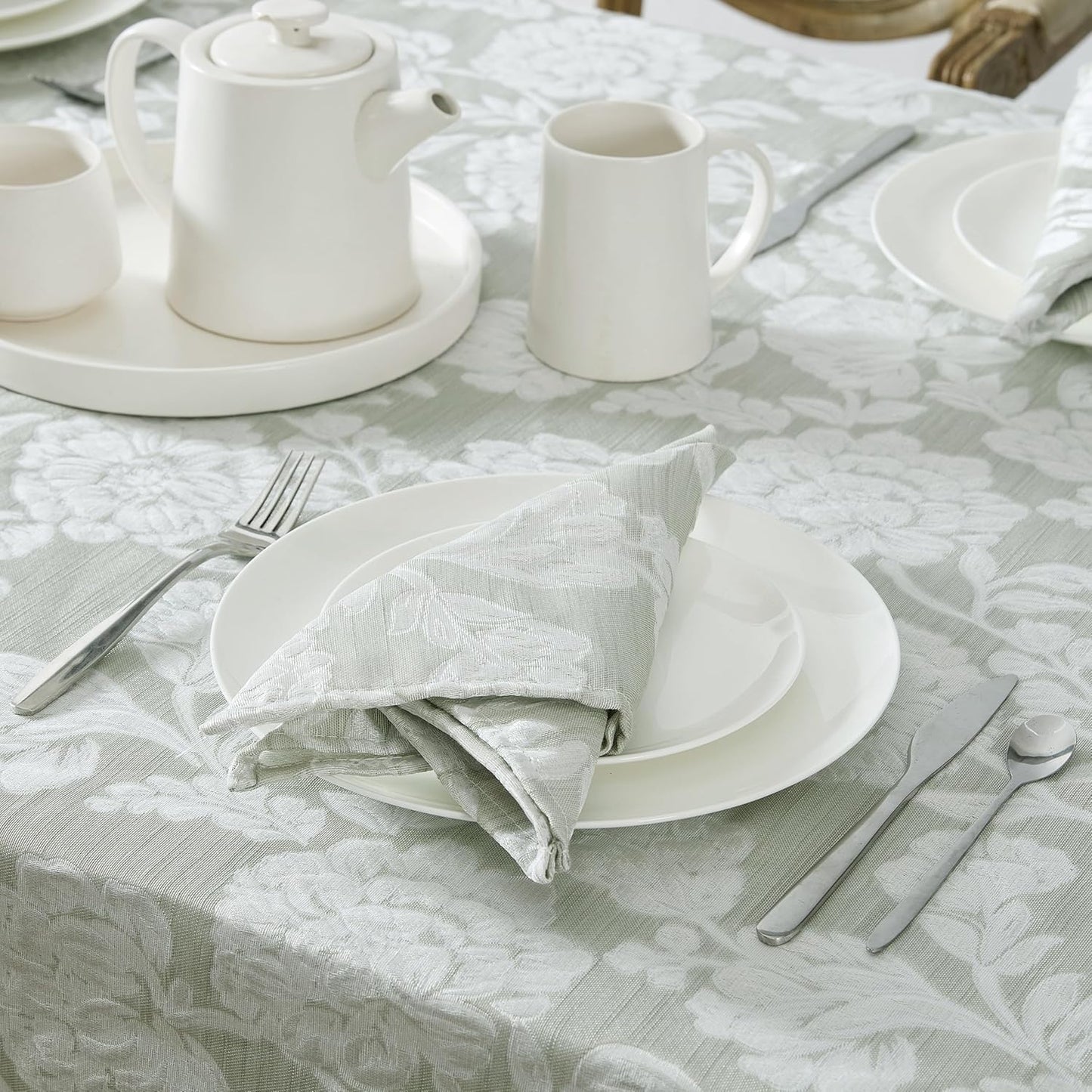 Annaleigh Tablecloth Jacquard Fabric, Wrinkle Resistant for Dining, Holiday, Party, Wedding or Banquet, 60" X 120", Sage