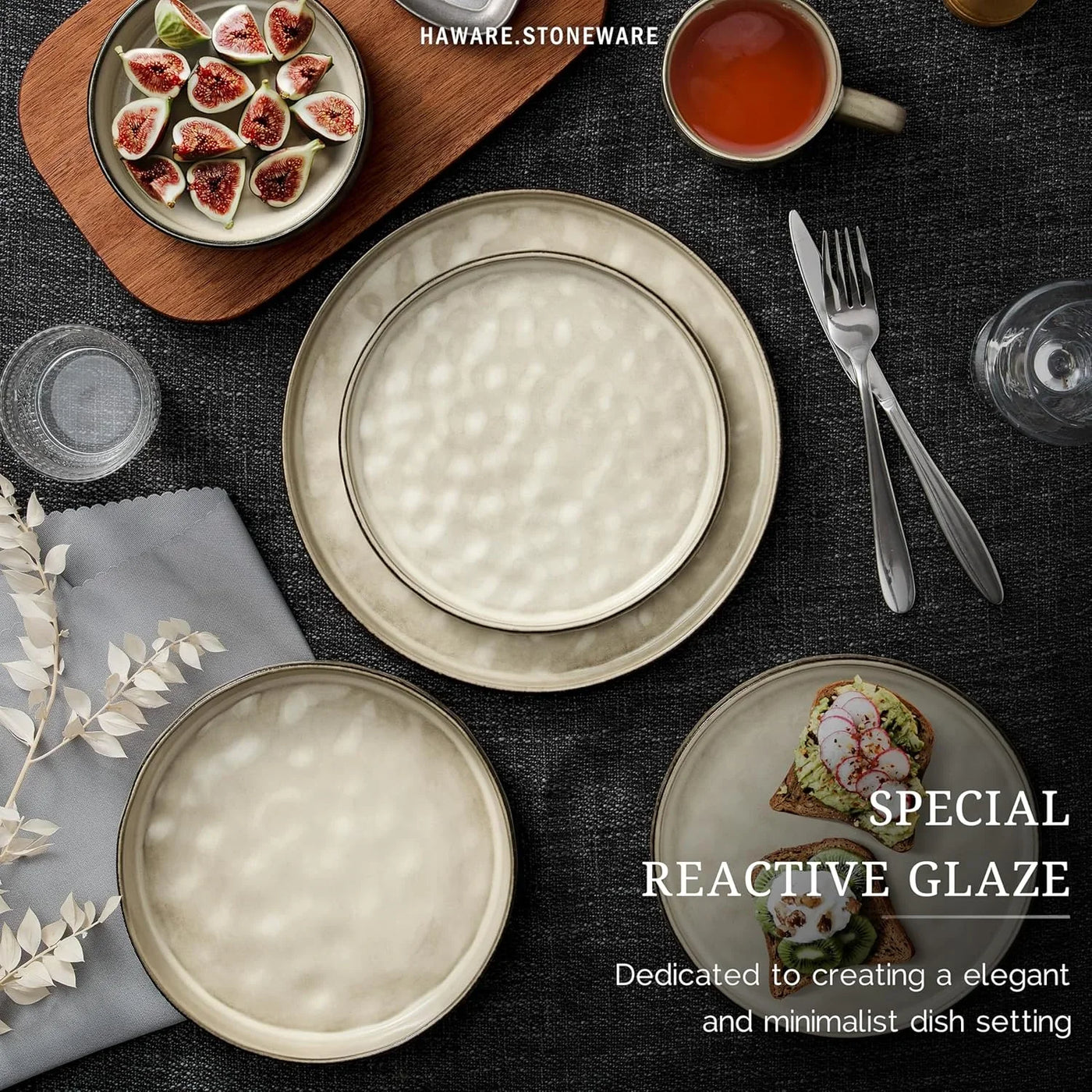 Dinnerware Sets, 12-Piece Plates and Bowls Set, Stoneware Dish Set for 4, Ceramic Dinnerware for Home Restaurant, Chip and Scratch Resistant, Microwave and Dishwasher Safe, Saturn Khaki