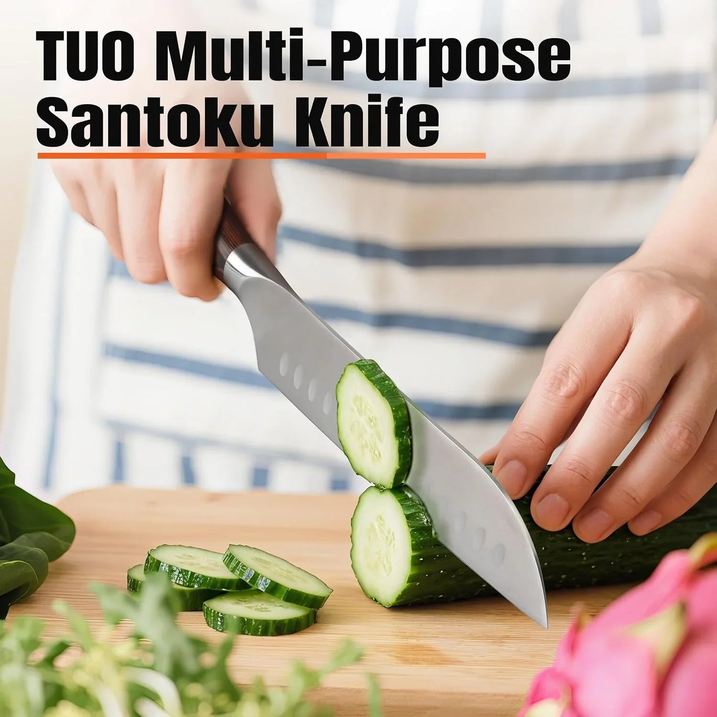 Santoku Knife, 7 Inch Japanese Chef Knife for Vegetable Chopping & Meat Dicing, High Carbon German Steel, Ergonomic Handle - Fiery Phoenix Series