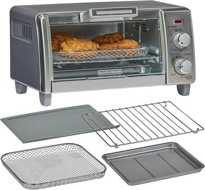Crisp 'N Bake Air Fry Countertop Convection Toaster Oven, Medium Capacity, 4-Slice, 5-In-1, Fits 9” Pizza, 30-Min Timer, Bake, Broil, Air Fry, Toast, Keep Warm, Stainless Steel