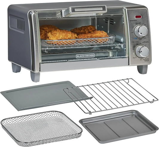 Crisp 'N Bake Air Fry Countertop Convection Toaster Oven, Medium Capacity, 4-Slice, 5-In-1, Fits 9” Pizza, 30-Min Timer, Bake, Broil, Air Fry, Toast, Keep Warm, Stainless Steel