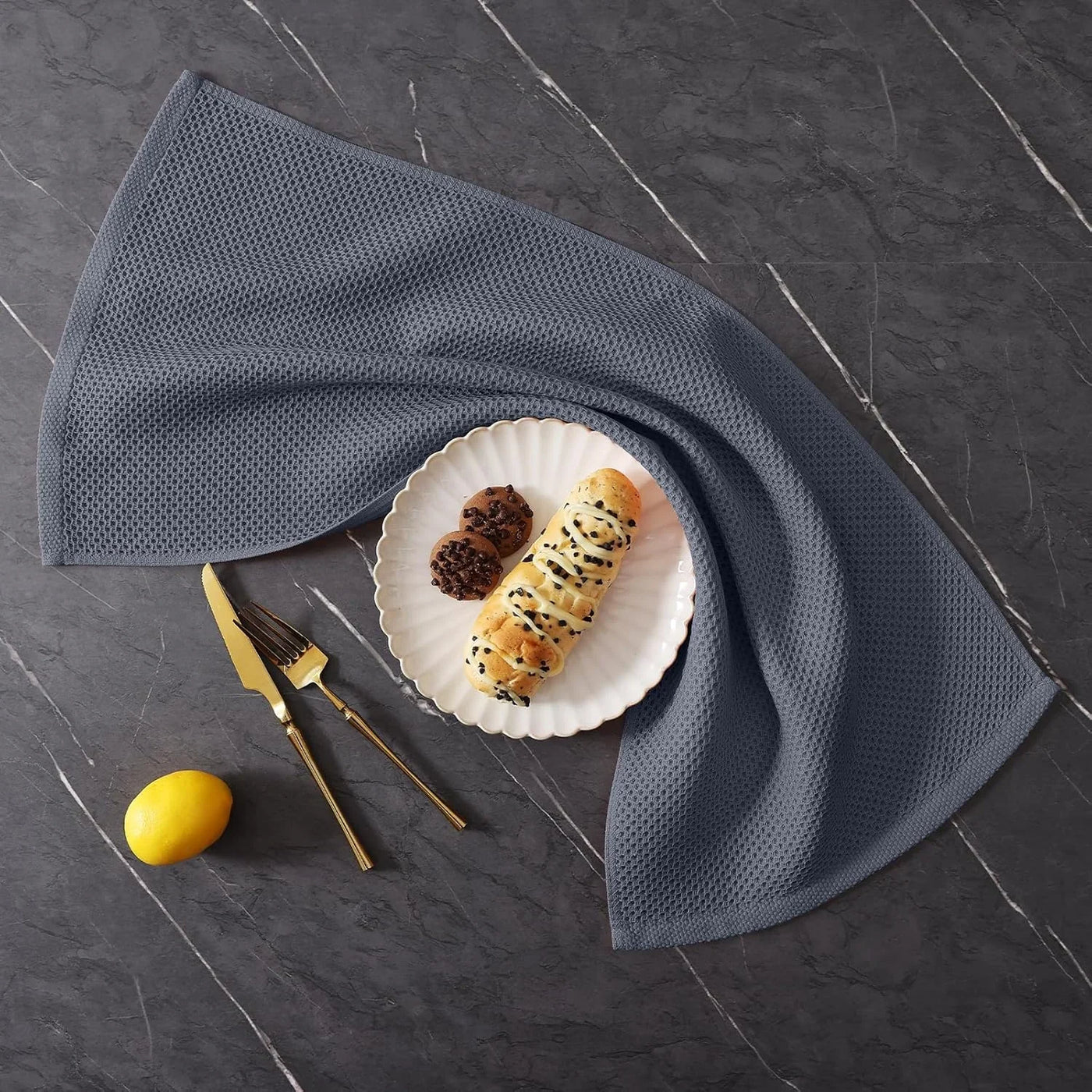 100% Cotton Kitchen Towels and Dishcloths Set, 12 X 12 Inches and 13 X 28 Inches, Set of 8 Bulk Kitchen Towels Set, Ultra Soft Absorbent Dish Cloths for Washing Dishes, Dark Grey