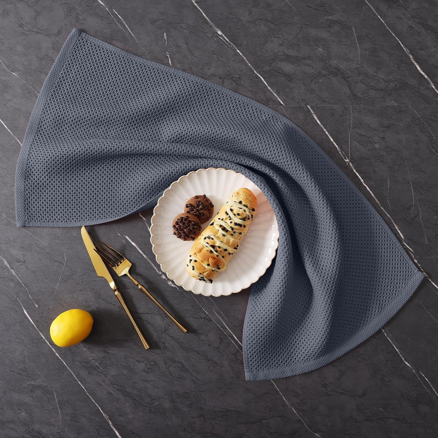 100% Cotton Kitchen Towels and Dishcloths Set, 12 X 12 Inches and 13 X 28 Inches, Set of 8 Bulk Kitchen Towels Set, Ultra Soft Absorbent Dish Cloths for Washing Dishes, Dark Grey