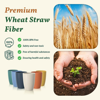 Plastic Cups Alternatives Unbreakable Drinking Glasses Wheat Straw Cup Sets for Kitchen Camping Party RV Stackable Water Tumblers Dishwasher Freezer & Microwave Safe 6 PCS (12OZ, Multi)