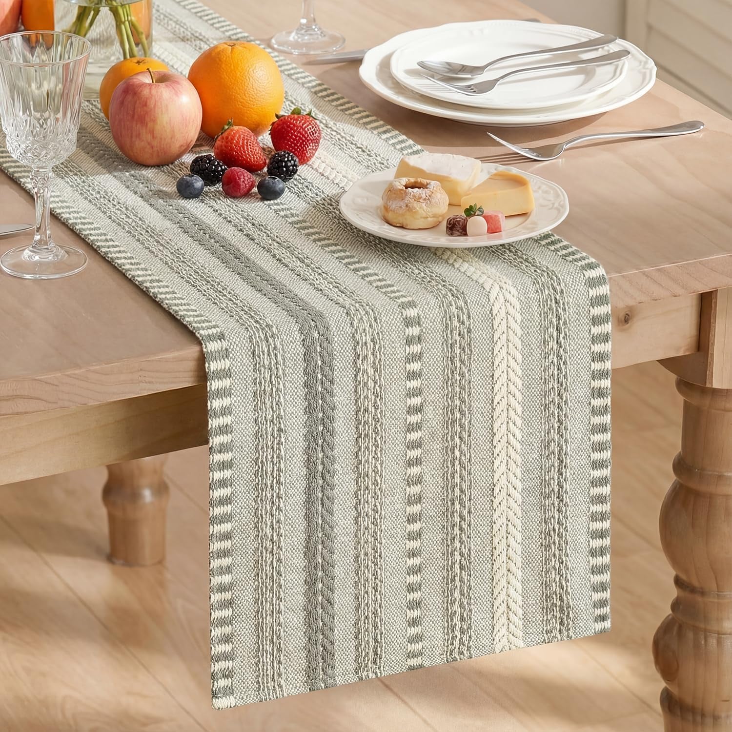 Dark Grey Farmhouse Woven Table Runner, Seasonal Holiday Rustic Kitchen Dining Table Decoration for Home Party Decor 12X72 Inch