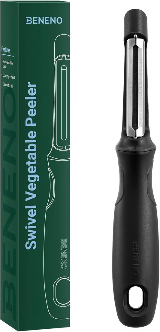 Swivel Vegetable Peeler, Razor-Sharp Smooth Peeling Potato Peelers with Stainless Steel Blades, Ergonomic Comfort Non-Slip Rubber Handle, Durable Kitchen Peelers with Potato Eye Remover, Black