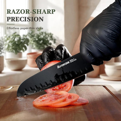 13-Piece Kitchen Knife Set with Black Anti-Rust Coating, Dishwasher Safe, Stainless Steel Chef Knives Set with 6 Blade Guards, Wood Grain Handle, Perfect Holiday & Housewarming Gifts