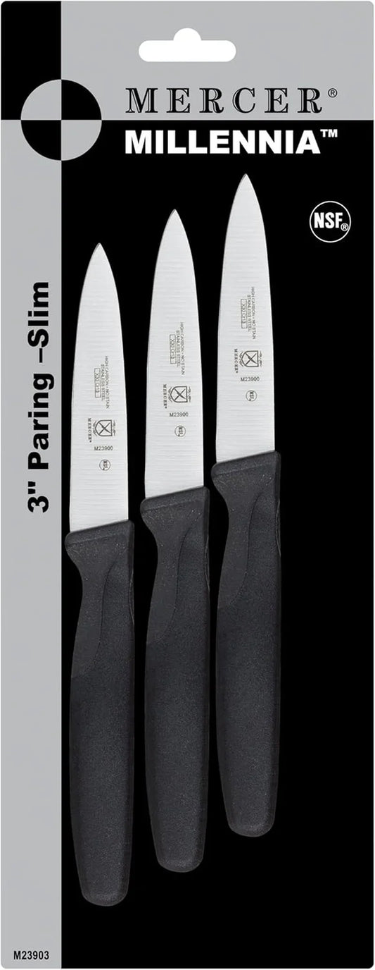 M23903 Millennia Black Handle, 3-Inch Slim Paring Knives (3-Pack), Paring Knife
