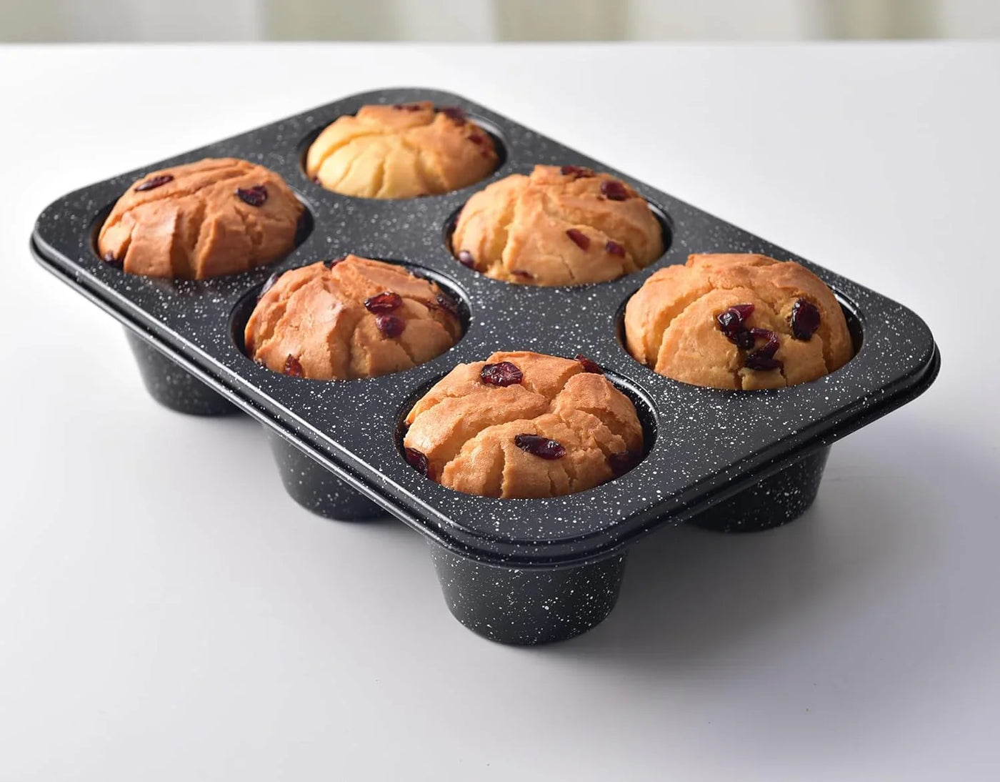 Jumbo Muffin Pan 6 Cup, Deep Muffin Pan Extra Large Cupcake Tin Black Granite Finish Carbon Steel Baking Pan 3.5Dia X3 Inch Cup