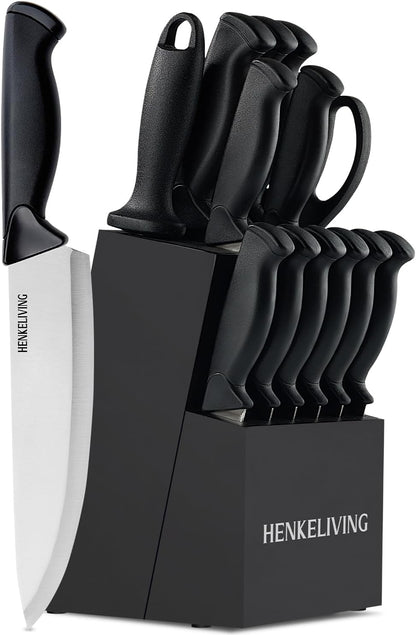 Knife Set, 14-Piece Kitchen Knives Set with Block, German High Carbon Stainless Steel, Ergonomic Non-Slip Handles, Blacksilver