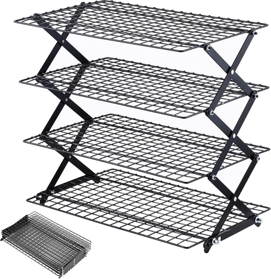 4 Tier Collapsible Cooling Rack - 3 Setting Design, Adjustable ＆ Stackable Baking Rack, 5 Modes Cooling Racks for Cooking and Baking, Roasting ＆ Grilling Gifts for Picnic Party