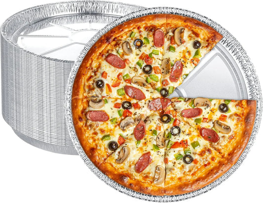50 Pack Disposable round Foil Pizza Pans Aluminum Pizza Pans for Personal Pizzas, 11 Inch round Tin Foil Pan for Cookies, Cake, Focaccia-Freezer & Oven Safe