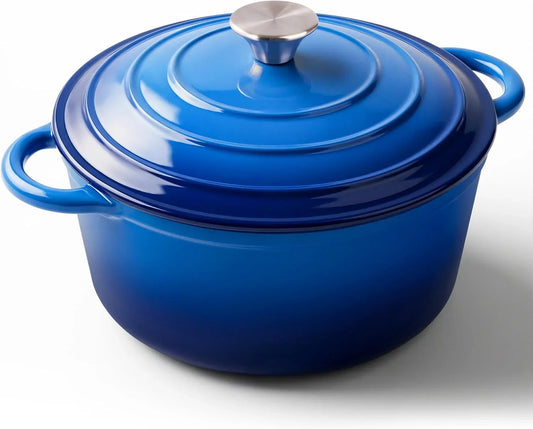 6 Quart Enameled Dutch Oven Pot with Lid, Cast Iron Dutch Oven with Dual Handles for Bread Baking, Cooking, Non-Stick Enamel Coated Cookware (Dark Blue)